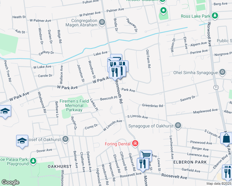 map of restaurants, bars, coffee shops, grocery stores, and more near 82 Monmouth Road in Monmouth County