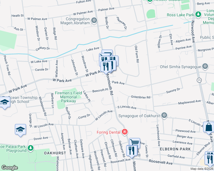 map of restaurants, bars, coffee shops, grocery stores, and more near 82 Monmouth Road in Monmouth County