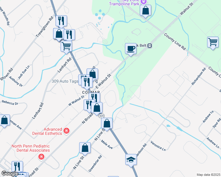 map of restaurants, bars, coffee shops, grocery stores, and more near 75 Arbor Circle in Colmar