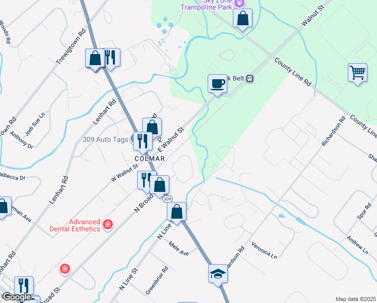 map of restaurants, bars, coffee shops, grocery stores, and more near 71 Arbor Circle in Colmar