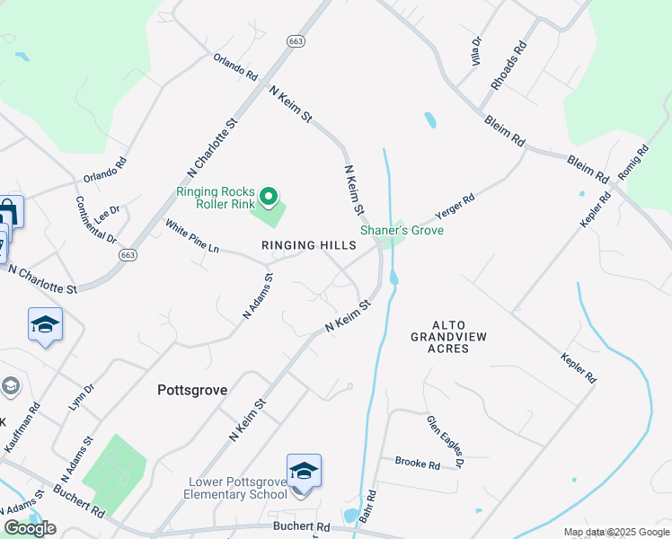 map of restaurants, bars, coffee shops, grocery stores, and more near 1201 Ringing Rocks Park in Pottstown