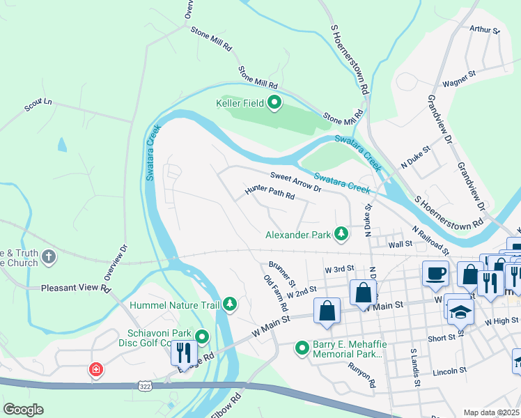 map of restaurants, bars, coffee shops, grocery stores, and more near 201 Fox Grove Place in Hummelstown