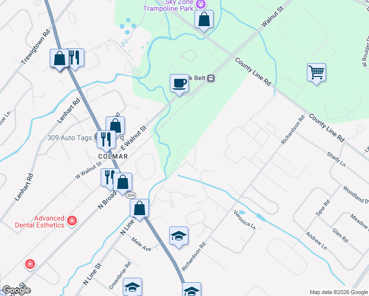 map of restaurants, bars, coffee shops, grocery stores, and more near 100 Wynstone Court in Colmar