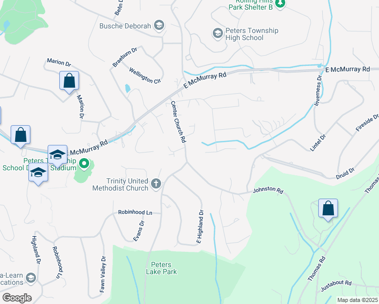 map of restaurants, bars, coffee shops, grocery stores, and more near 105 Dickey Drive in McMurray