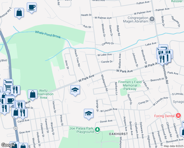 map of restaurants, bars, coffee shops, grocery stores, and more near 496 West Park Avenue in Ocean Township