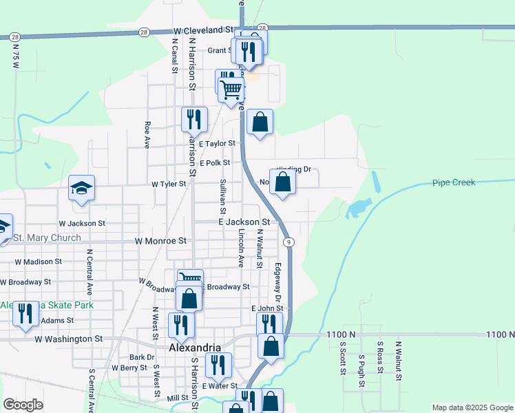 map of restaurants, bars, coffee shops, grocery stores, and more near 306 Lincoln Wood Drive in Alexandria