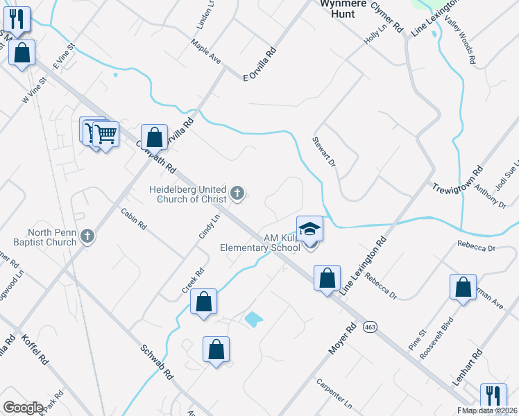 map of restaurants, bars, coffee shops, grocery stores, and more near 2053 Foster Road in Hatfield