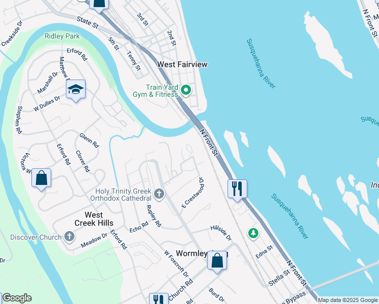 map of restaurants, bars, coffee shops, grocery stores, and more near 2470 Waterford in Camp Hill