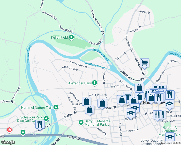 map of restaurants, bars, coffee shops, grocery stores, and more near 606 Iron Spring Road in Hummelstown
