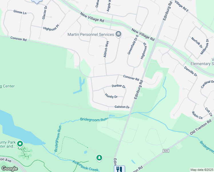 map of restaurants, bars, coffee shops, grocery stores, and more near 21 Dunbar Drive in West Windsor Township