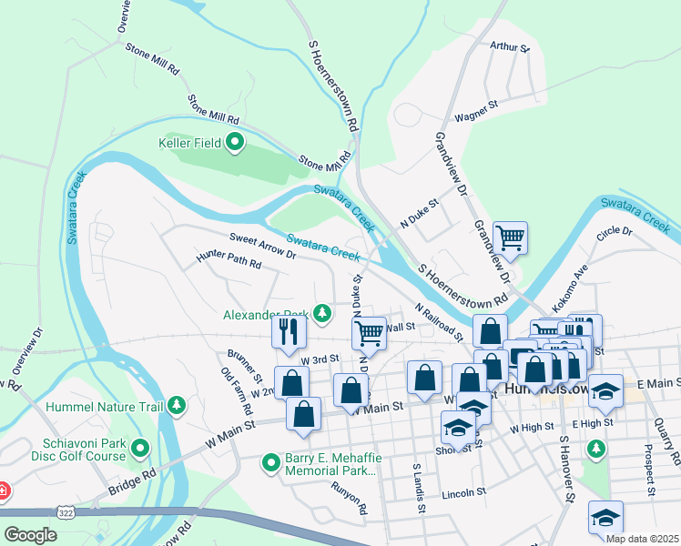 map of restaurants, bars, coffee shops, grocery stores, and more near 7 Sweet Arrow Drive in Hummelstown