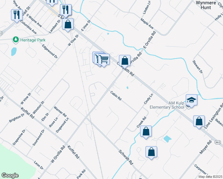 map of restaurants, bars, coffee shops, grocery stores, and more near 1403 West Orvilla Road in Hatfield