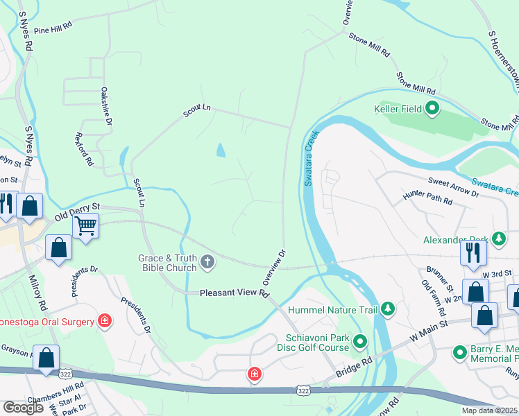 map of restaurants, bars, coffee shops, grocery stores, and more near 7 Sandy Hill Road in Hummelstown