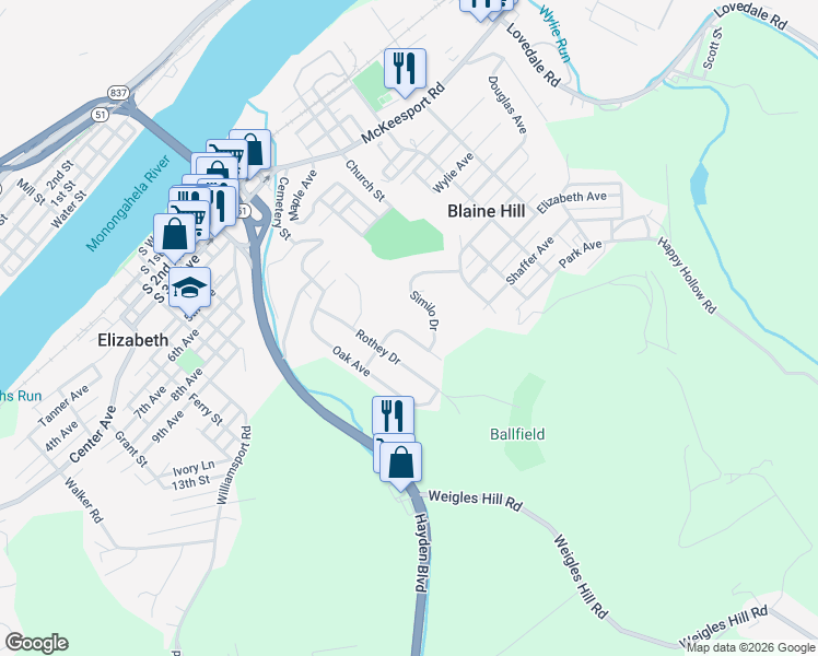 map of restaurants, bars, coffee shops, grocery stores, and more near 507 Rothey Drive in Elizabeth