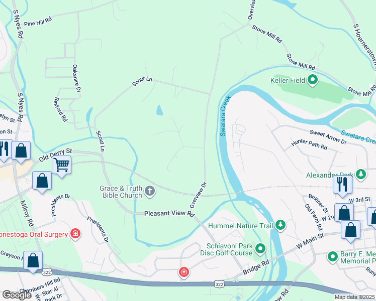 map of restaurants, bars, coffee shops, grocery stores, and more near 7 Sandy Hill Road in Hummelstown