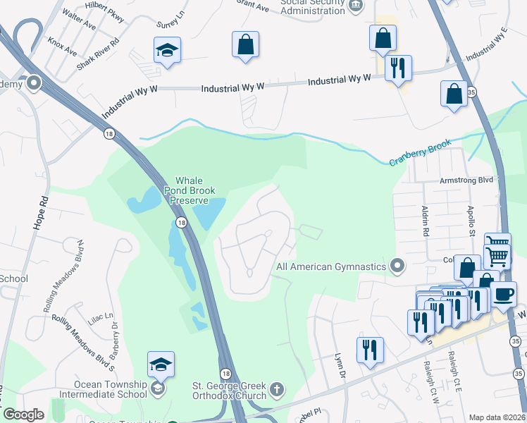 map of restaurants, bars, coffee shops, grocery stores, and more near 28 Tanya Circle in Monmouth County