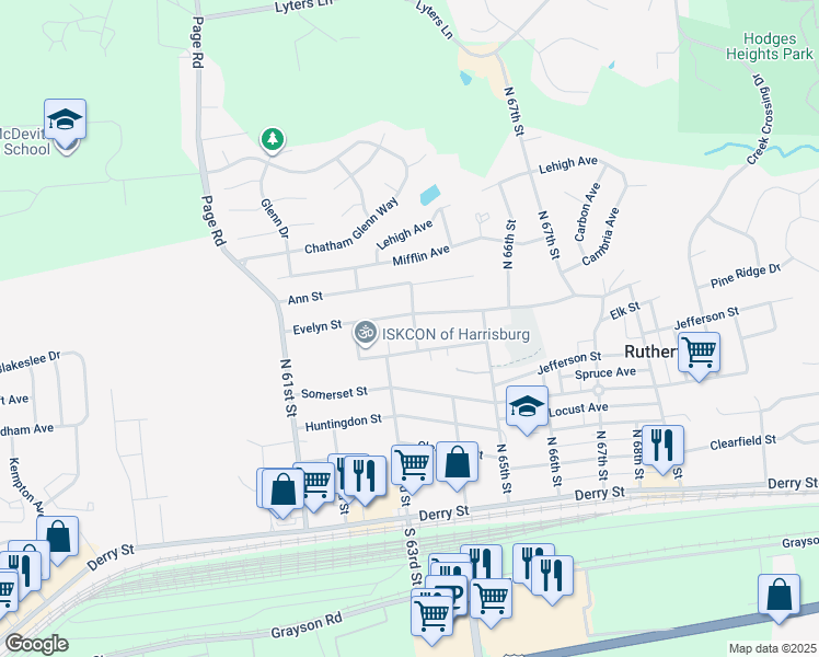 map of restaurants, bars, coffee shops, grocery stores, and more near 528 North 63rd Street in Harrisburg