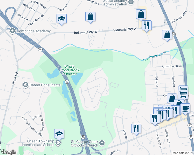 map of restaurants, bars, coffee shops, grocery stores, and more near 28 Tanya Circle in Monmouth County