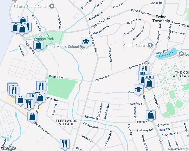 map of restaurants, bars, coffee shops, grocery stores, and more near 95 Carlton Avenue in Trenton