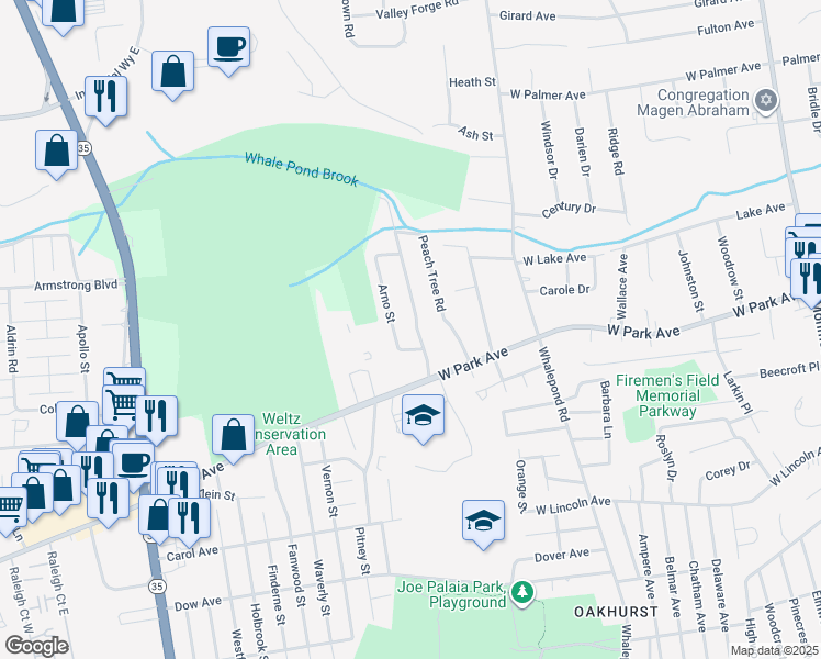 map of restaurants, bars, coffee shops, grocery stores, and more near 20 Peach Tree Road in Monmouth County