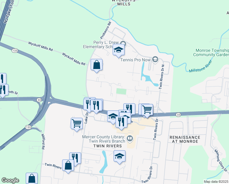 map of restaurants, bars, coffee shops, grocery stores, and more near 343 Bolton Road in East Windsor