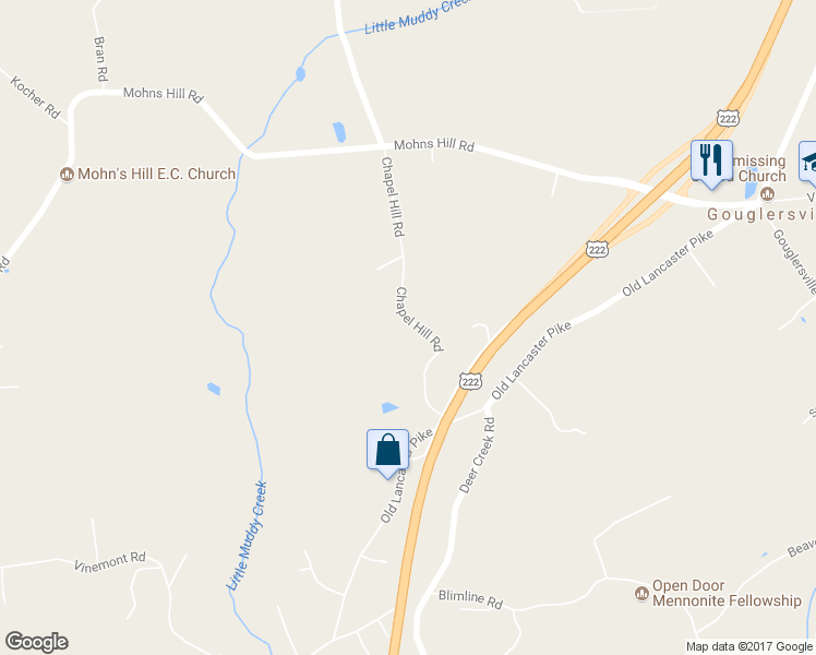 map of restaurants, bars, coffee shops, grocery stores, and more near 425 Chapel Hill Road in Sinking Spring