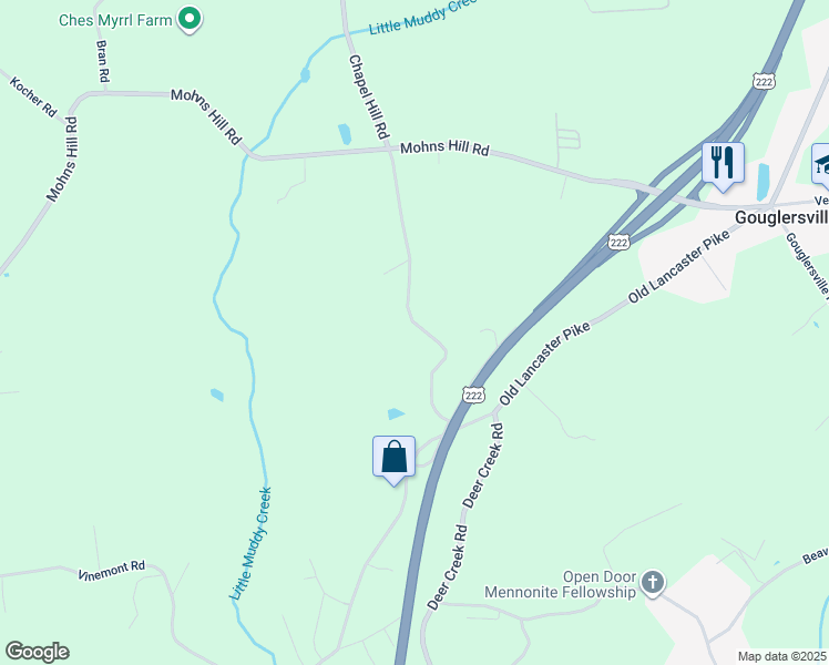 map of restaurants, bars, coffee shops, grocery stores, and more near 425 Chapel Hill Road in Sinking Spring