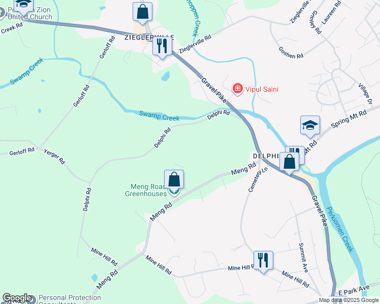map of restaurants, bars, coffee shops, grocery stores, and more near 30 Meng Road in Schwenksville