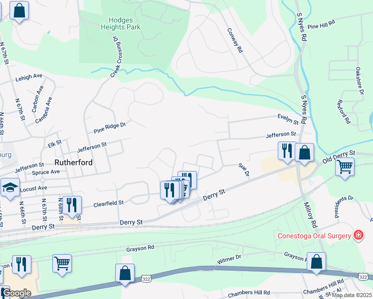 map of restaurants, bars, coffee shops, grocery stores, and more near 7761 Jefferson Street in Hummelstown