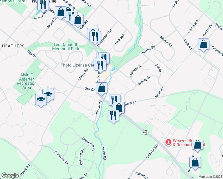 map of restaurants, bars, coffee shops, grocery stores, and more near 290 Pamela Circle in Harleysville
