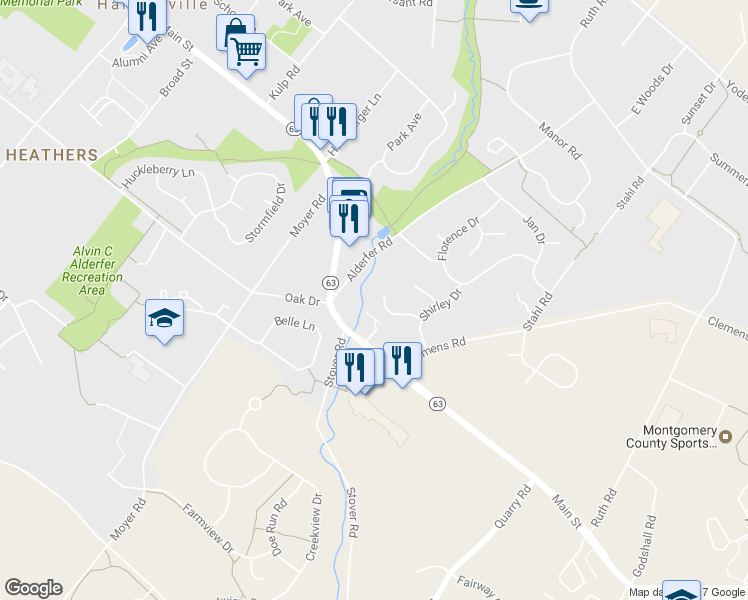 map of restaurants, bars, coffee shops, grocery stores, and more near 290 Pamela Circle in Harleysville
