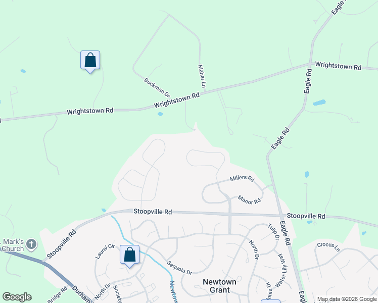 map of restaurants, bars, coffee shops, grocery stores, and more near 1 Eagleton Farm Road in Newtown