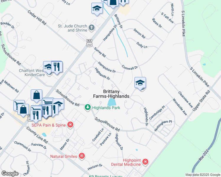 map of restaurants, bars, coffee shops, grocery stores, and more near 100 Solway Circle in Chalfont