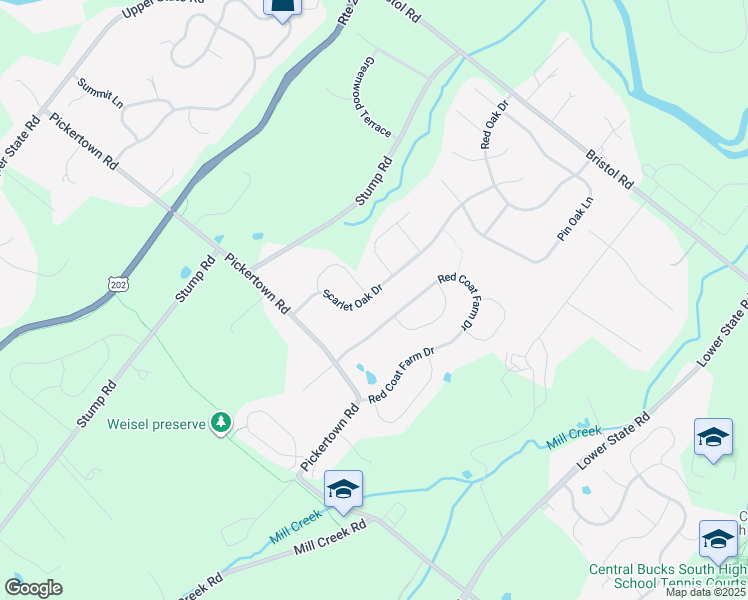 map of restaurants, bars, coffee shops, grocery stores, and more near 967 Scarlet Oak Drive in Chalfont