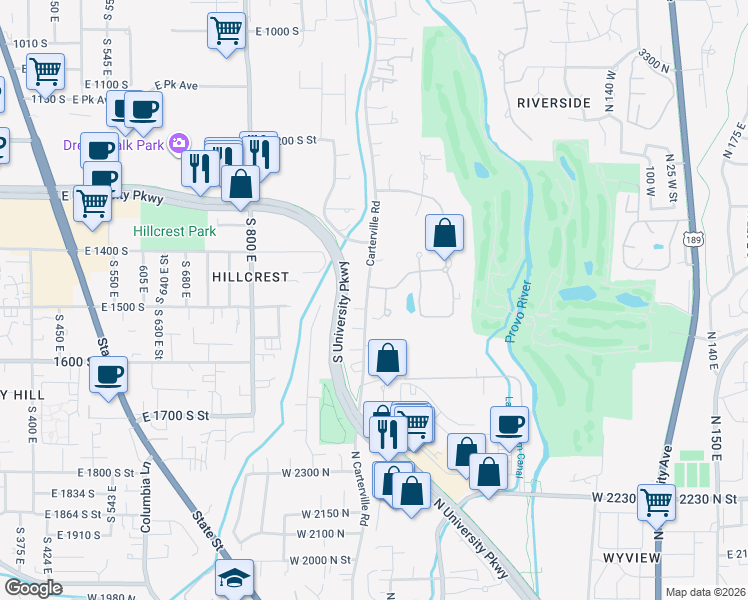 map of restaurants, bars, coffee shops, grocery stores, and more near 1011 East 1450 South Street in Orem