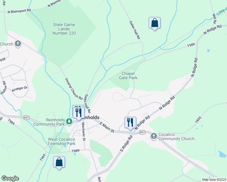 map of restaurants, bars, coffee shops, grocery stores, and more near 109 Red Stone Circle in Reinholds
