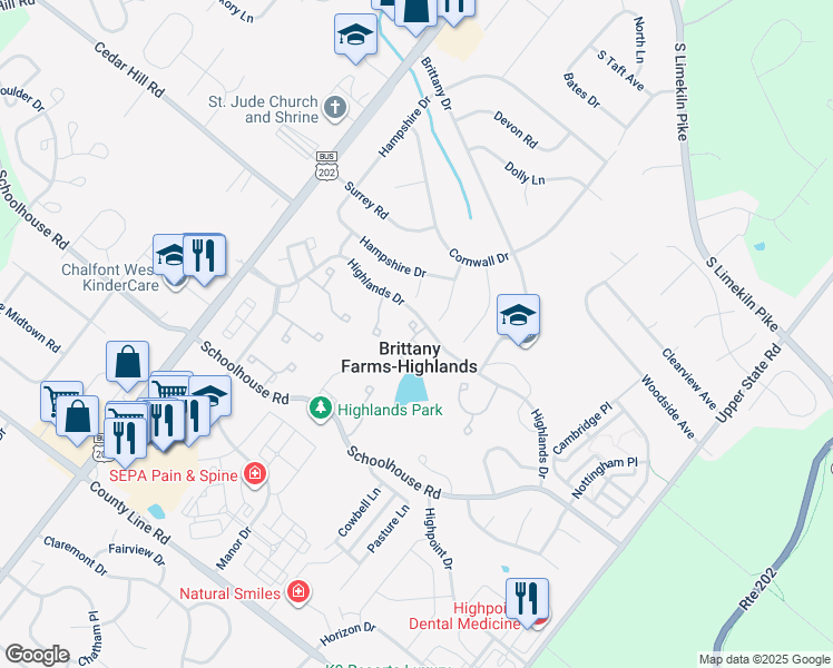 map of restaurants, bars, coffee shops, grocery stores, and more near 100 Solway Circle in Chalfont