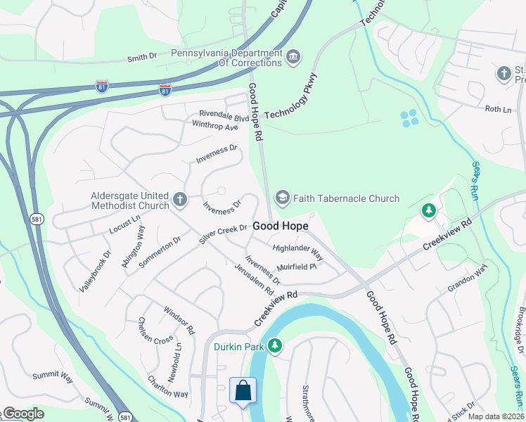 map of restaurants, bars, coffee shops, grocery stores, and more near 1408 Inverness Drive in Mechanicsburg