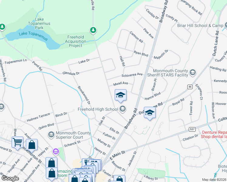 map of restaurants, bars, coffee shops, grocery stores, and more near 16 Robertsville Road in Freehold