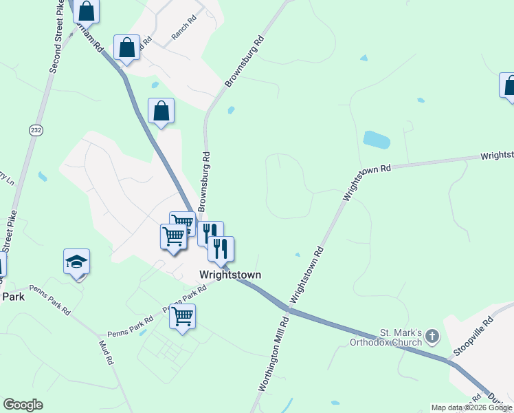 map of restaurants, bars, coffee shops, grocery stores, and more near 126 Jane Chapman Drive West in Newtown