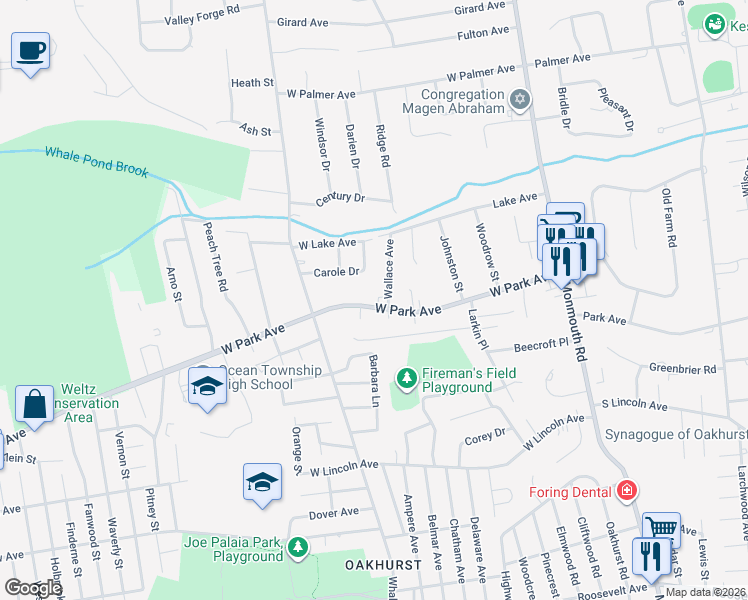 map of restaurants, bars, coffee shops, grocery stores, and more near 30 Wallace Avenue in Monmouth County