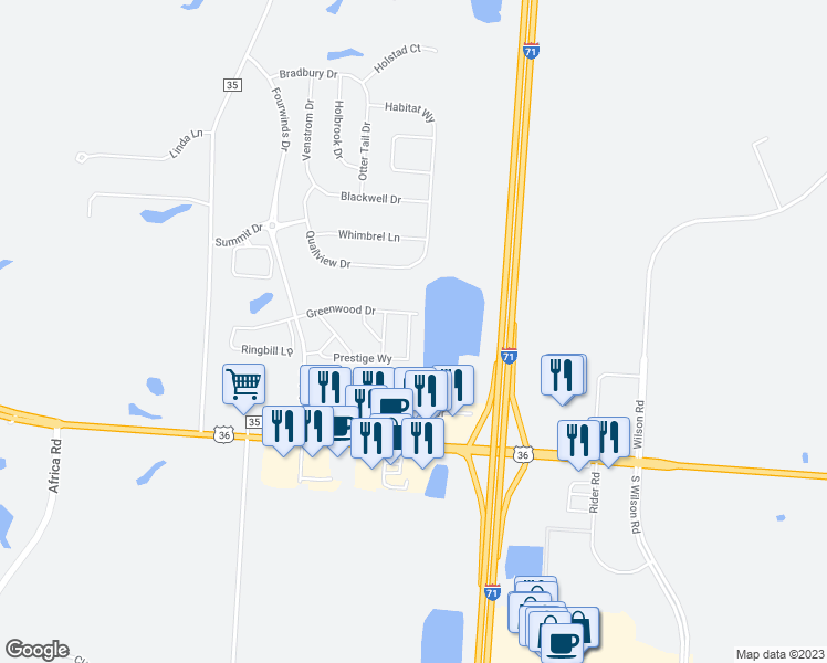 map of restaurants, bars, coffee shops, grocery stores, and more near 264 Meadowdale Drive in Sunbury
