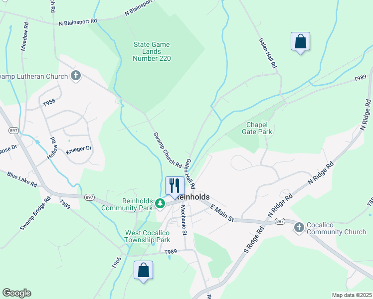map of restaurants, bars, coffee shops, grocery stores, and more near 135 Galen Hall Road in Reinholds