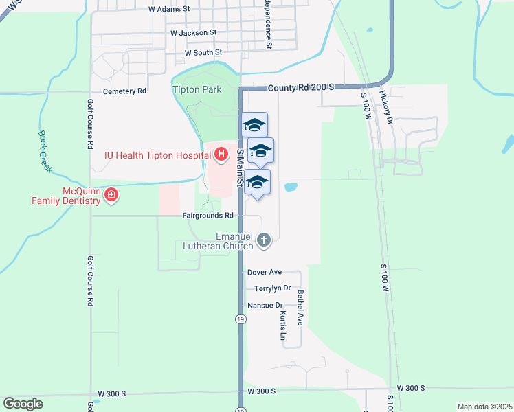 map of restaurants, bars, coffee shops, grocery stores, and more near 1099 South Main Street in Tipton