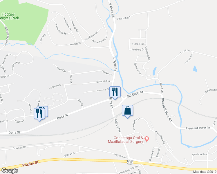 map of restaurants, bars, coffee shops, grocery stores, and more near 8190 Somerset Street in Hummelstown