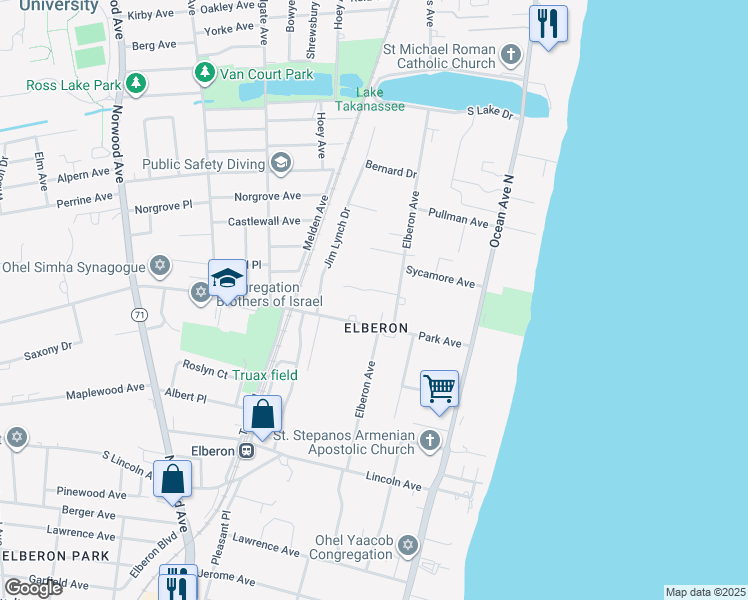 map of restaurants, bars, coffee shops, grocery stores, and more near 112 Vozi Court in Long Branch