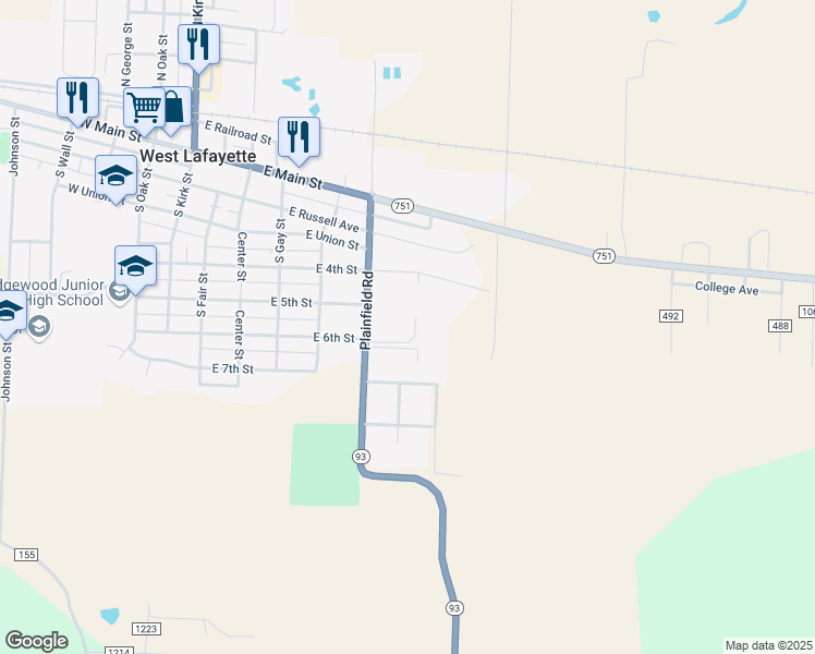 map of restaurants, bars, coffee shops, grocery stores, and more near 600 Plainfield Road in West Lafayette