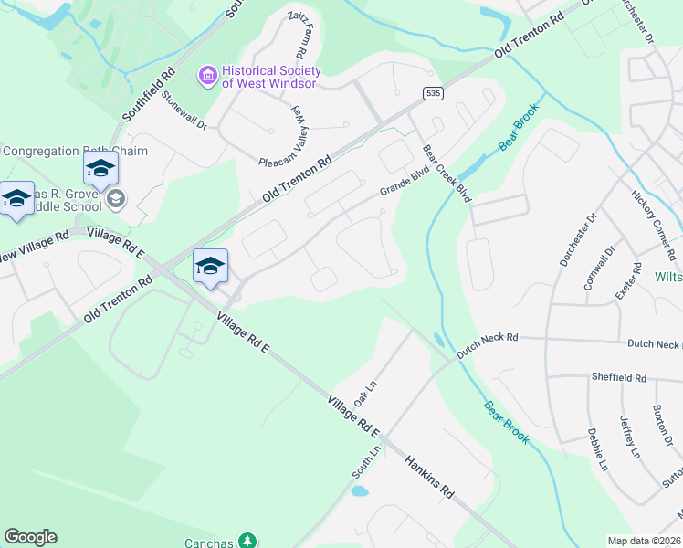 map of restaurants, bars, coffee shops, grocery stores, and more near 21 Pinflower Lane in West Windsor Township