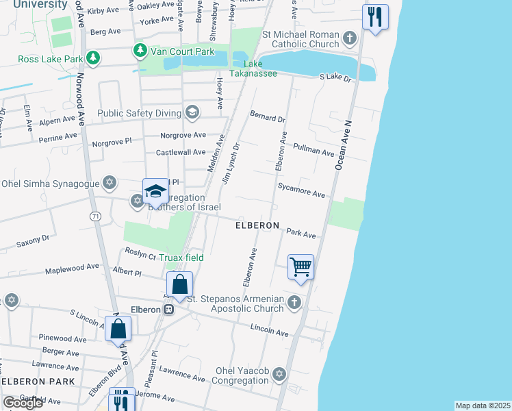 map of restaurants, bars, coffee shops, grocery stores, and more near 112 Vozi Court in Long Branch