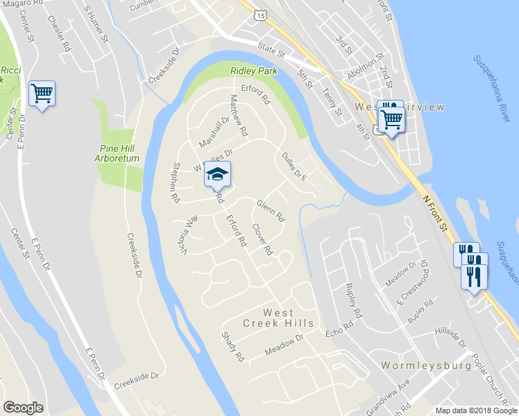 map of restaurants, bars, coffee shops, grocery stores, and more near 240 Glenn Road in Camp Hill